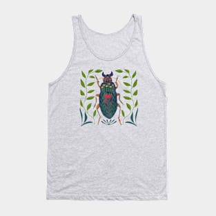 Pretty Whimsical Beetle Insect Art with flowers Tank Top